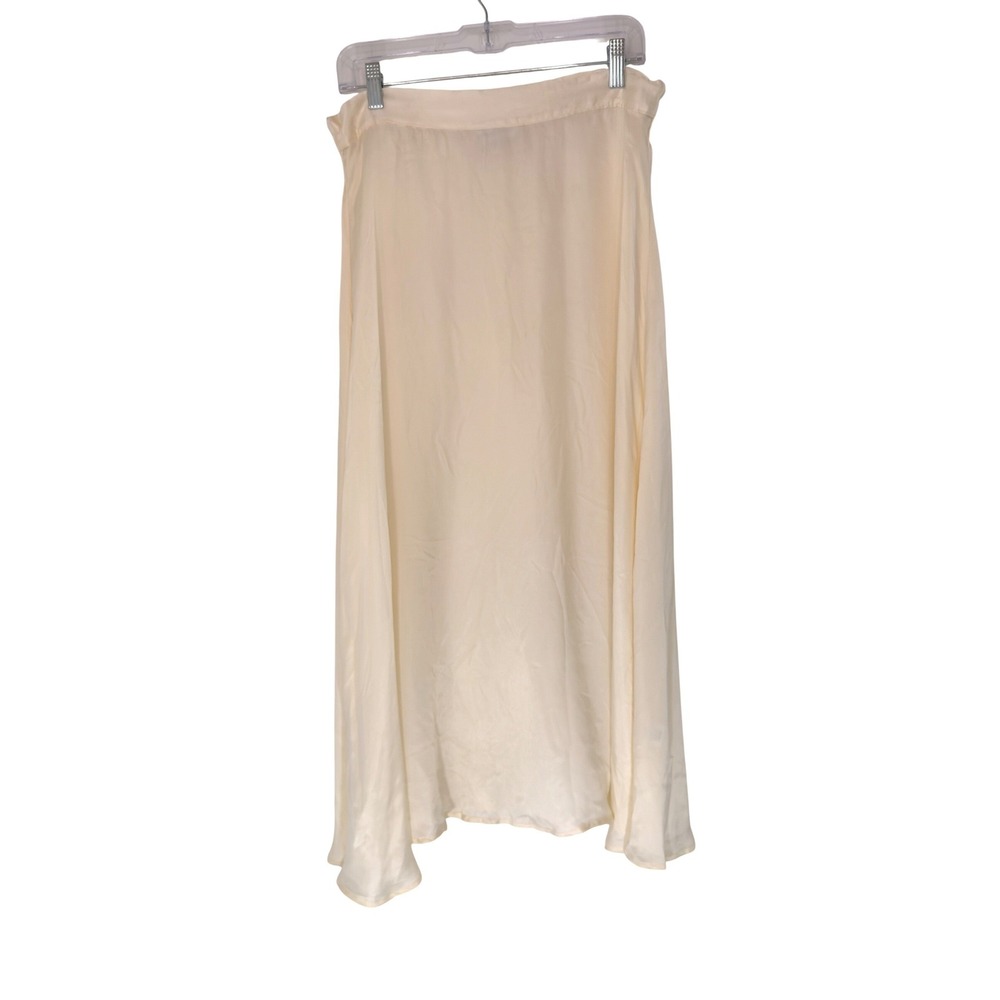 Amour Vert Midi Satin Slip Skirt Women's Cream Pull On Stretch Ethereal Large